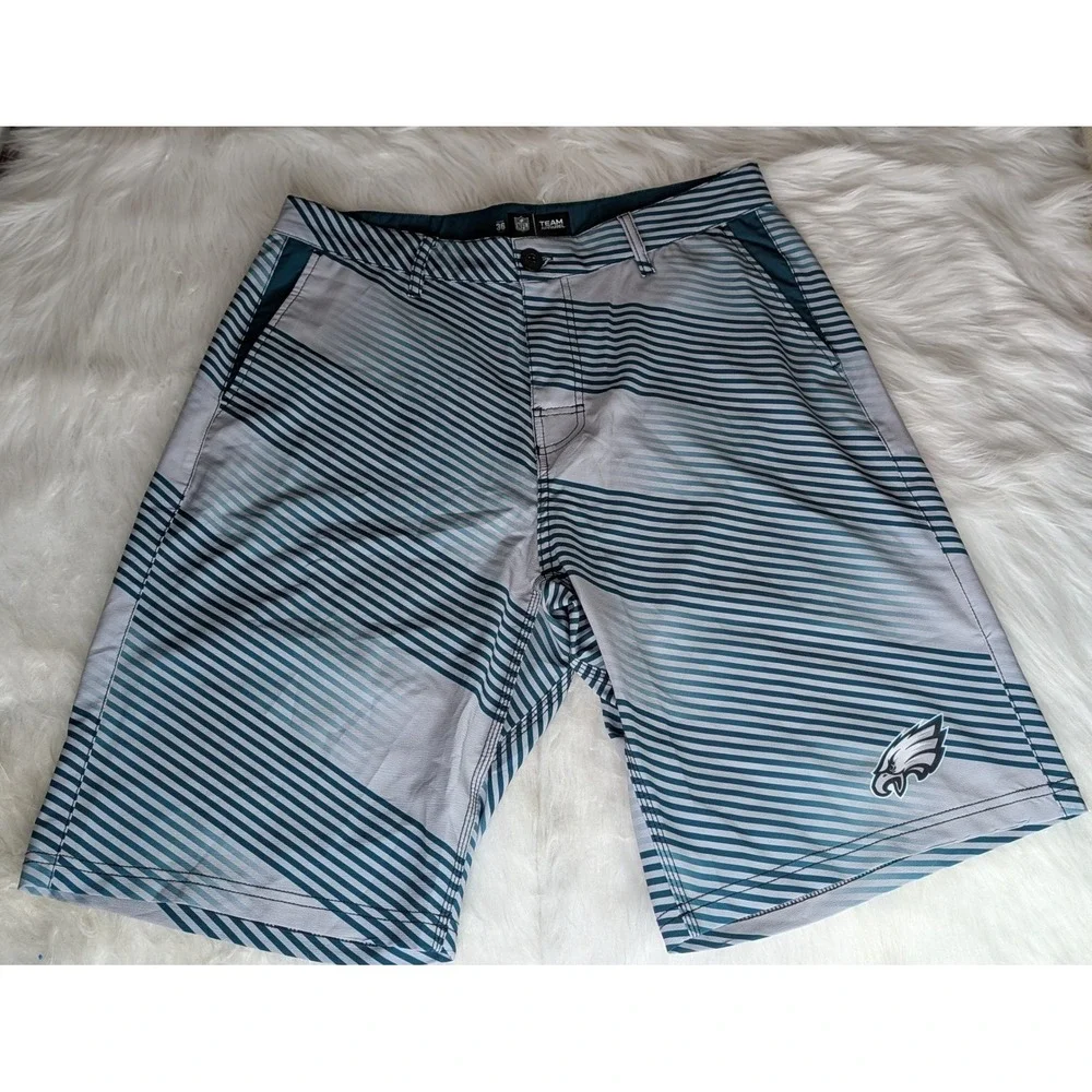 NFL Team Apparel Philadelphia Eagles Shorts Mens 36 Gray Green Striped belted